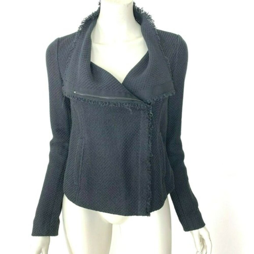 Vince Black Scuba Frayed Edge Asymmetrical Jacket